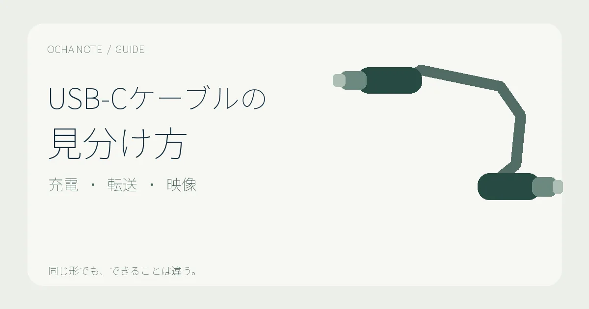 USB-Cケーブルと給電・転送・映像の3項目を示すイメージ図
